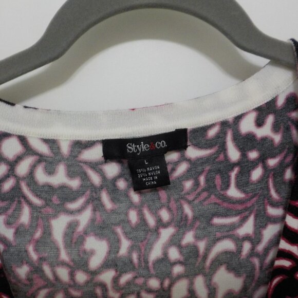 Style & Co Cardigan Sweater -3/4 Sleeve -Large -black/white/red (58) - Picture 2 of 5